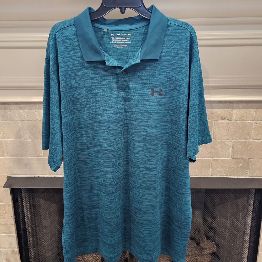 Under Armour UA Performance Polo Mens XXL Blue/Green Golf Shirt NWOT